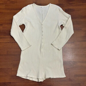 Zara Romper Ivory Long Sleeve Waffle Knit Thermal One Piece Lounge Size Medium